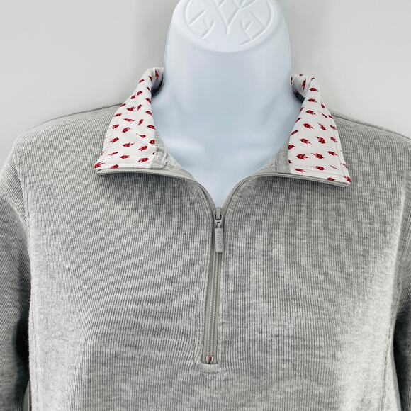 ORVIS Gray Heather Knit Pullover 1/4 Zip Contrast Red Floral Trim Top M - Picture 3 of 11